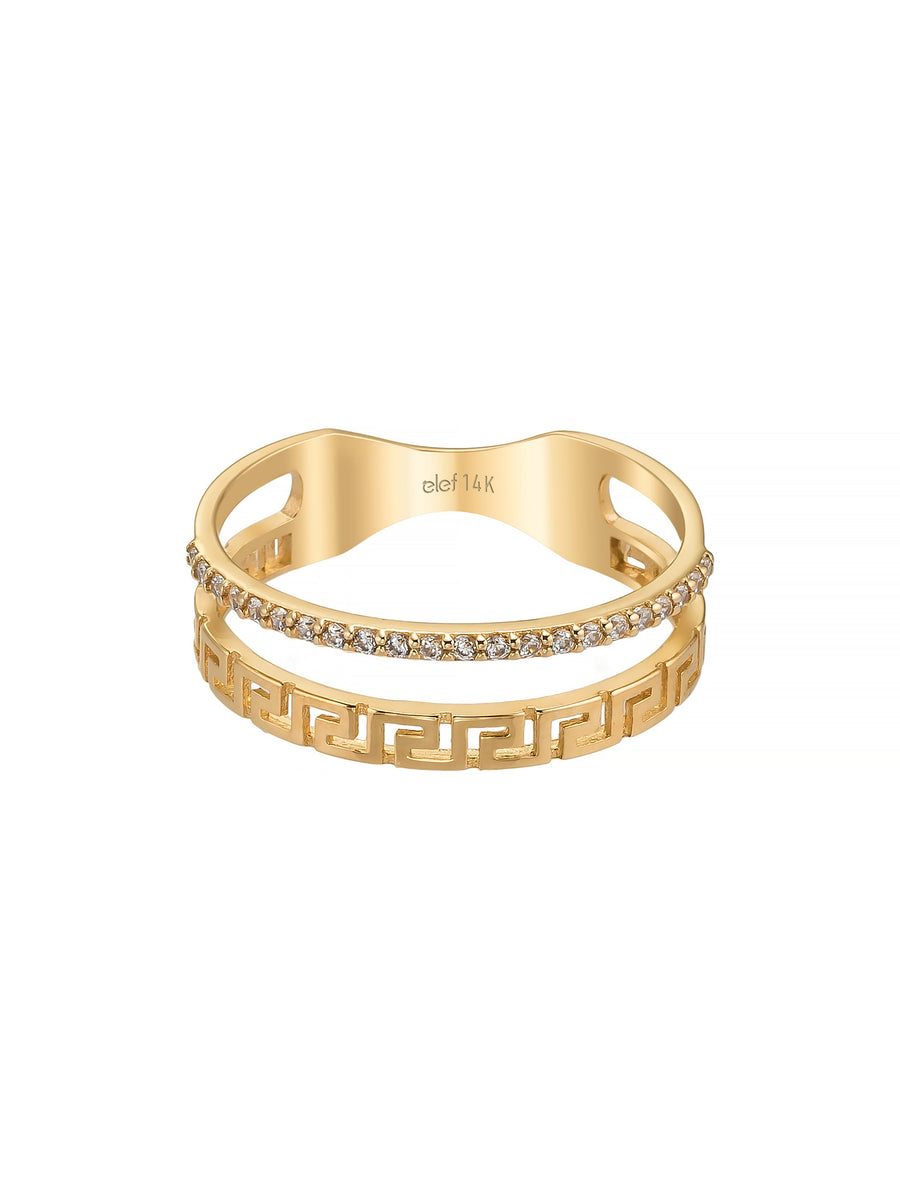 Greek Motif Stone-Set Ring in 14K Gold