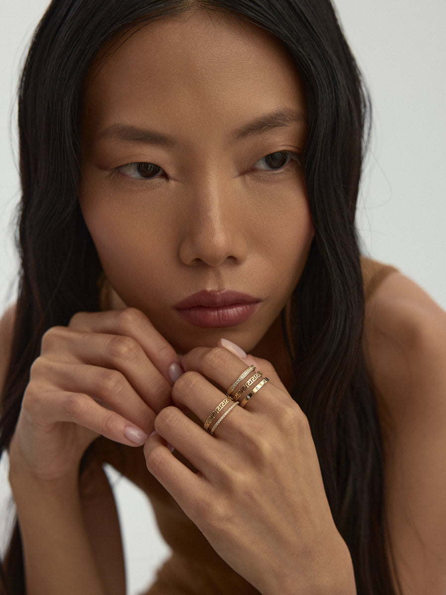 Greek Motif Stone-Set Ring in 14K Gold
