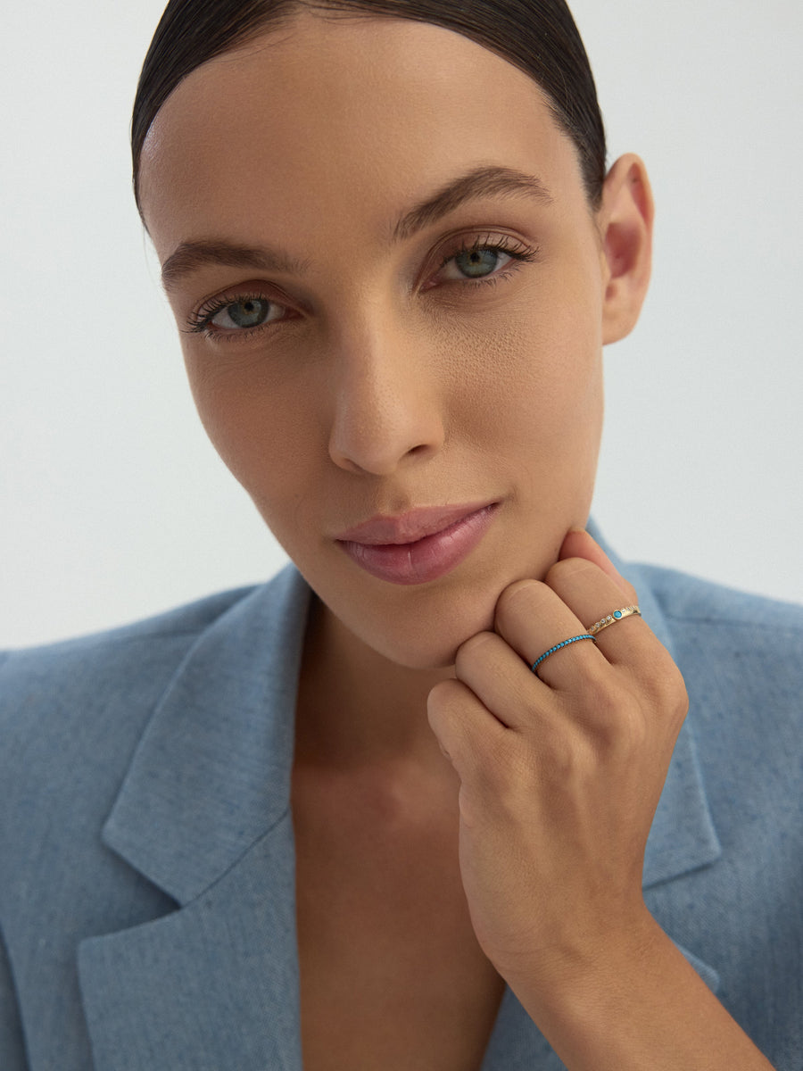 Turquoise Stone Minimal Eternity Ring in 14K Gold