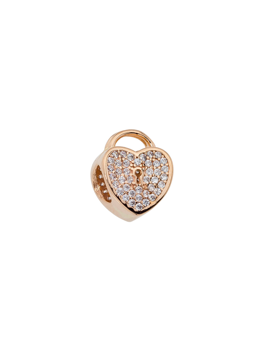 Heart & Lock Stone Charm in 14K Gold