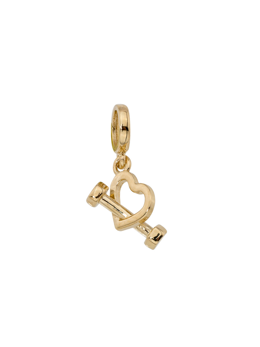 Heart & Dumbell Charm in 14K Gold