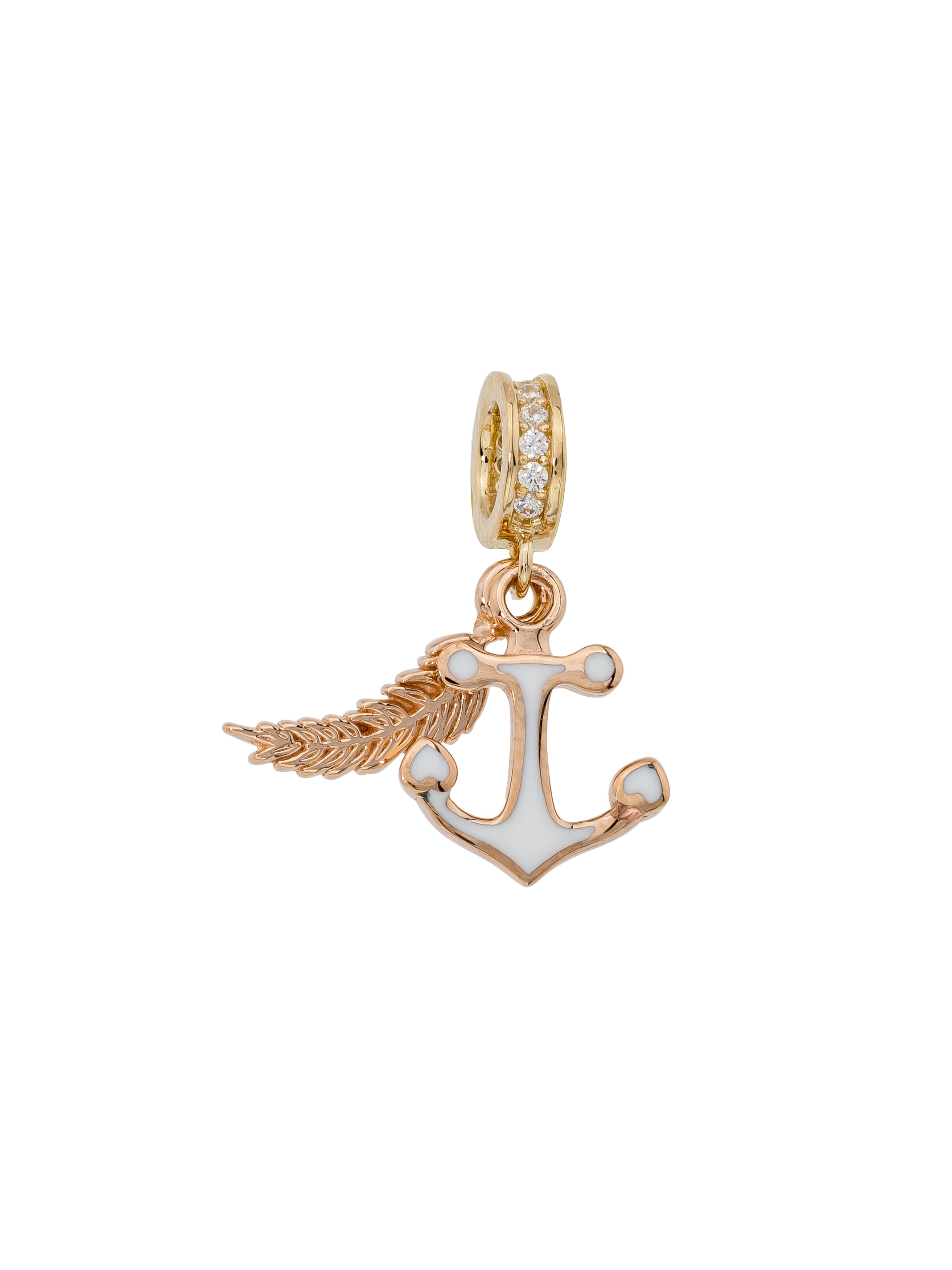 Anchor & Feather Enamel Charm in 14K Gold