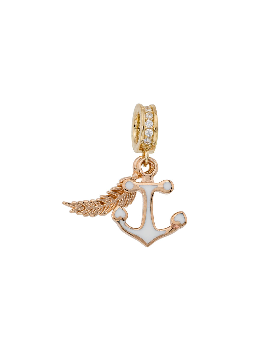 Anchor & Feather Enamel Charm in 14K Gold