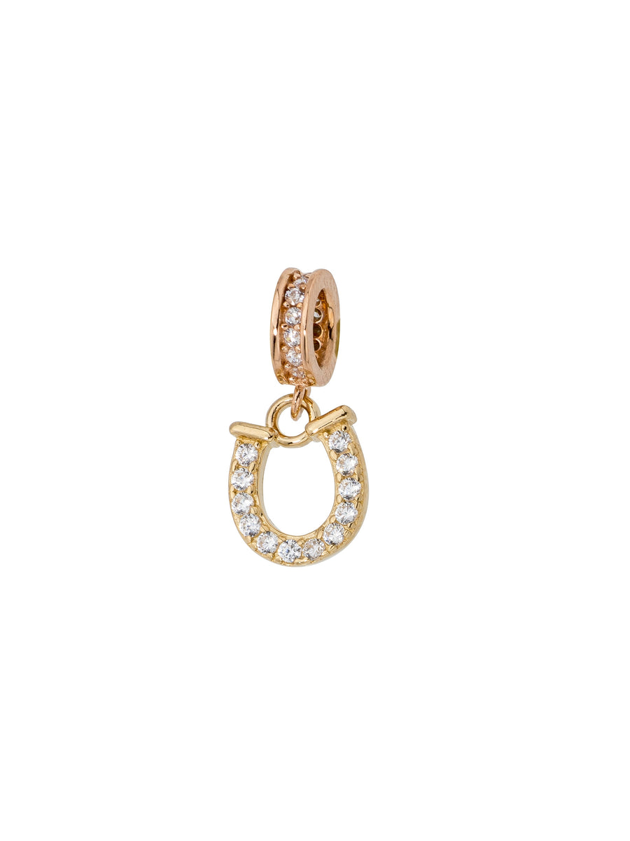 Horseshoe With Stone Accents Charm in 14K Gold