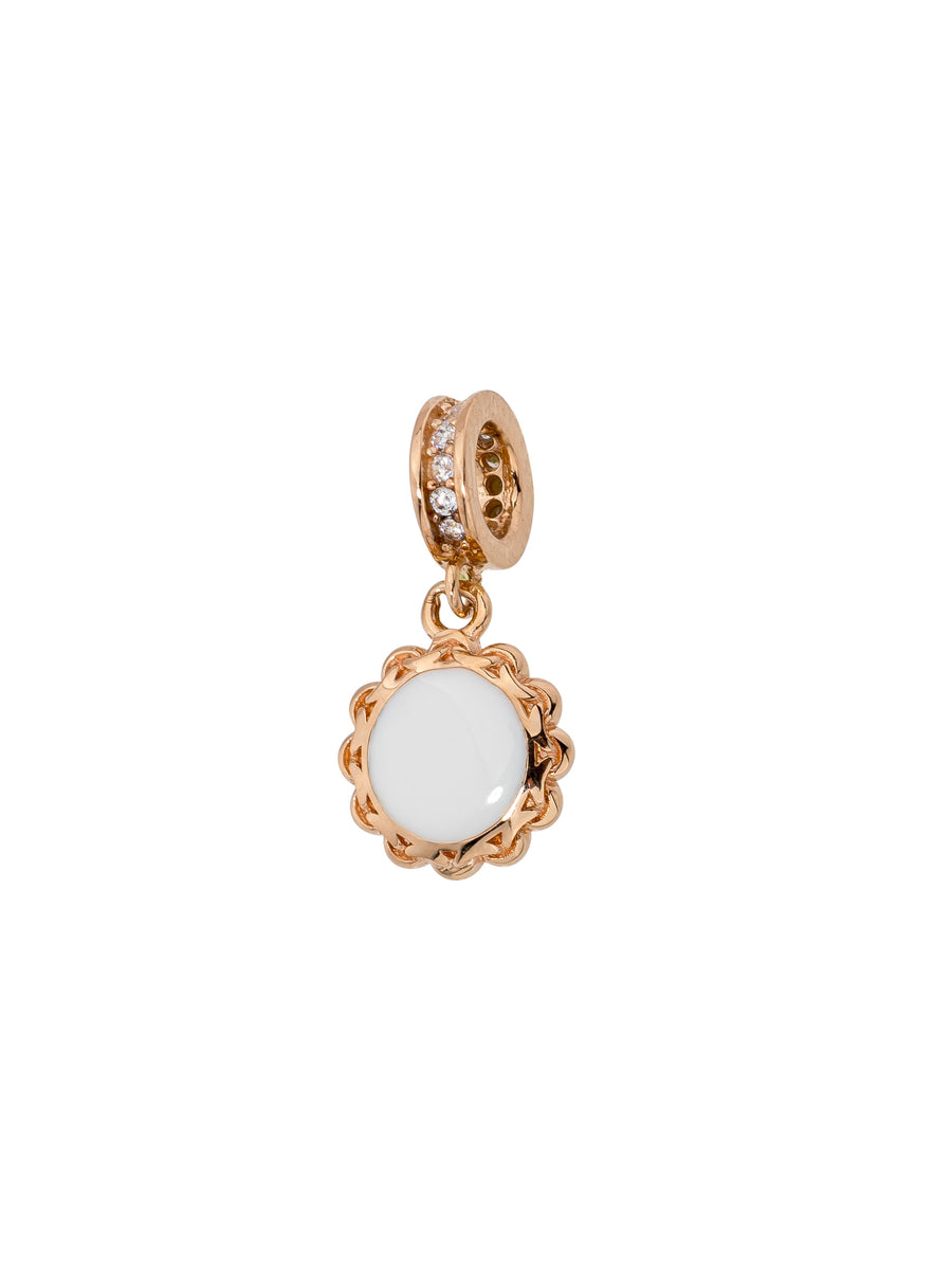 Round White Enamel Charm in 14K Gold