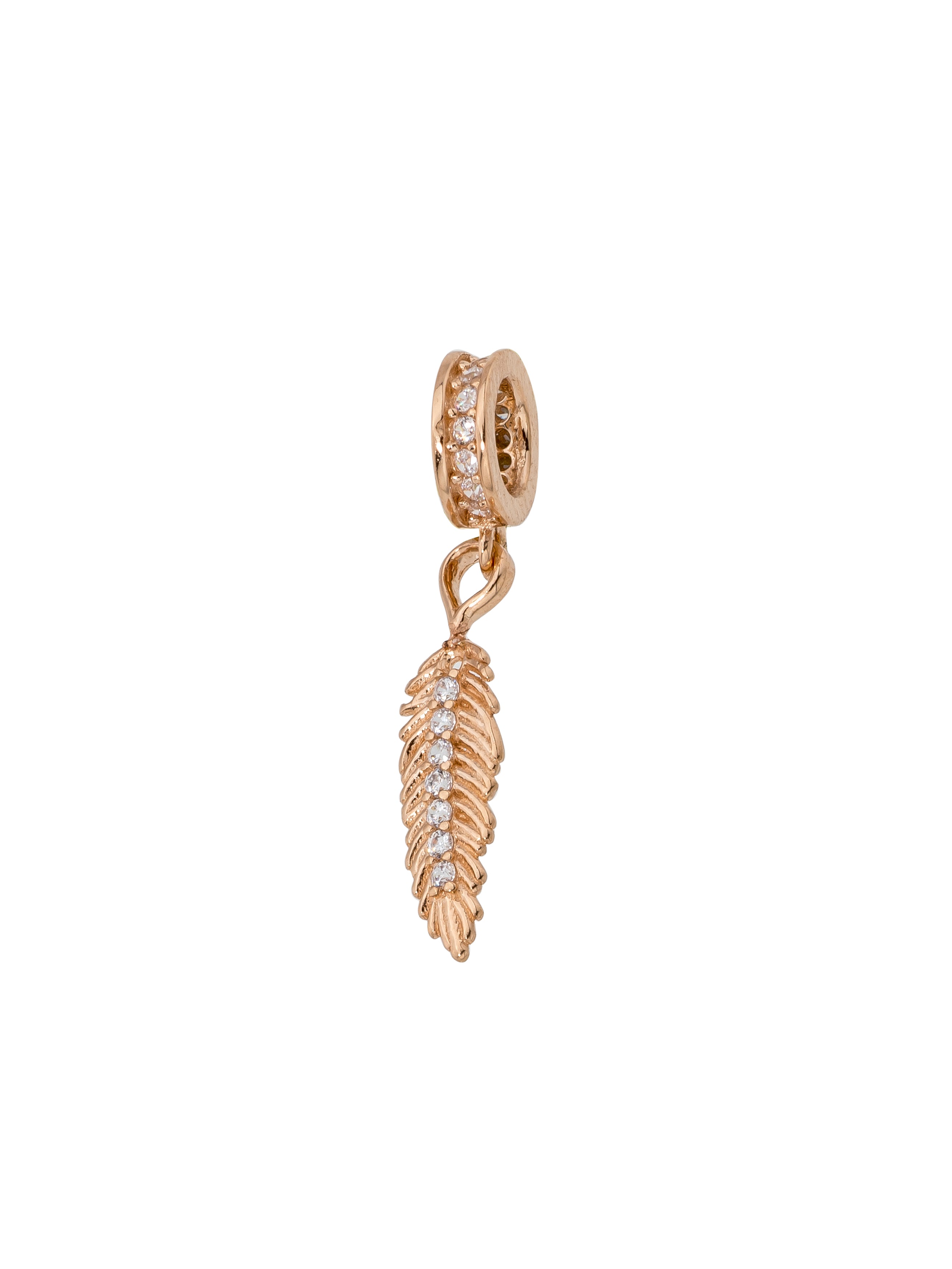 Feather With Stone Accents Charm in 14K Gold