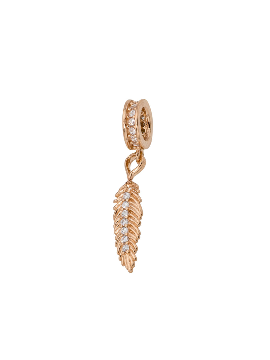 Feather With Stone Accents Charm in 14K Gold