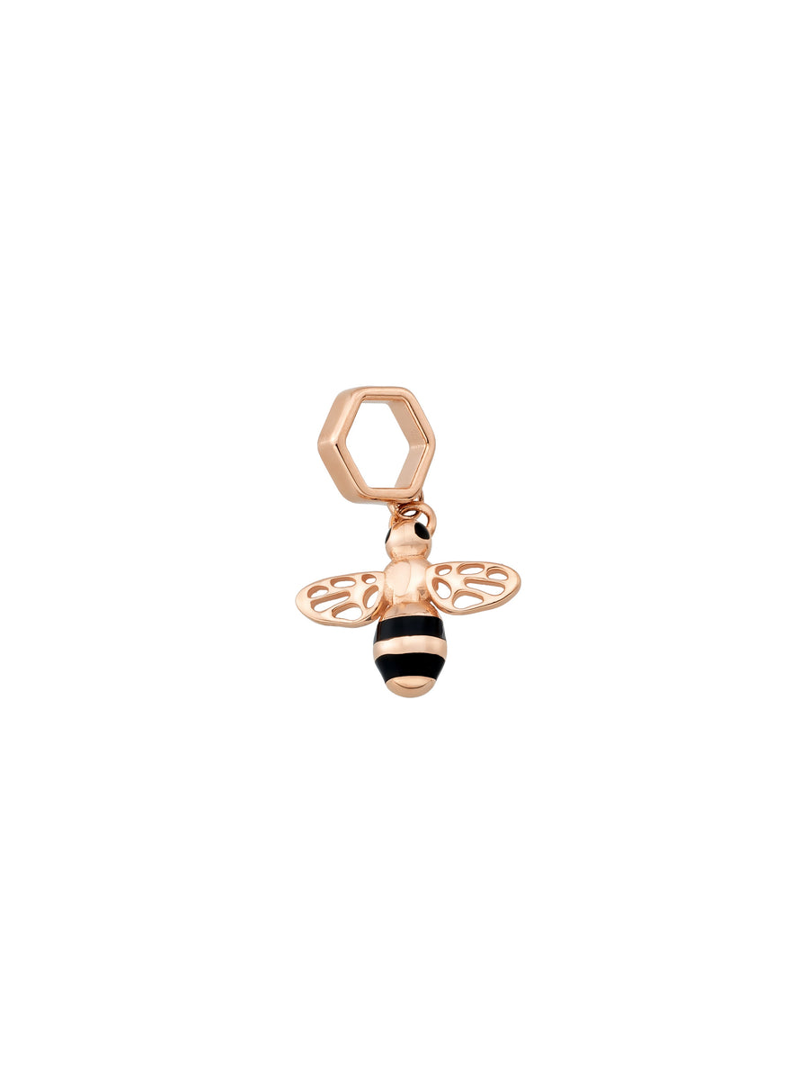 Bee Black Enamel Charm in 14K Gold