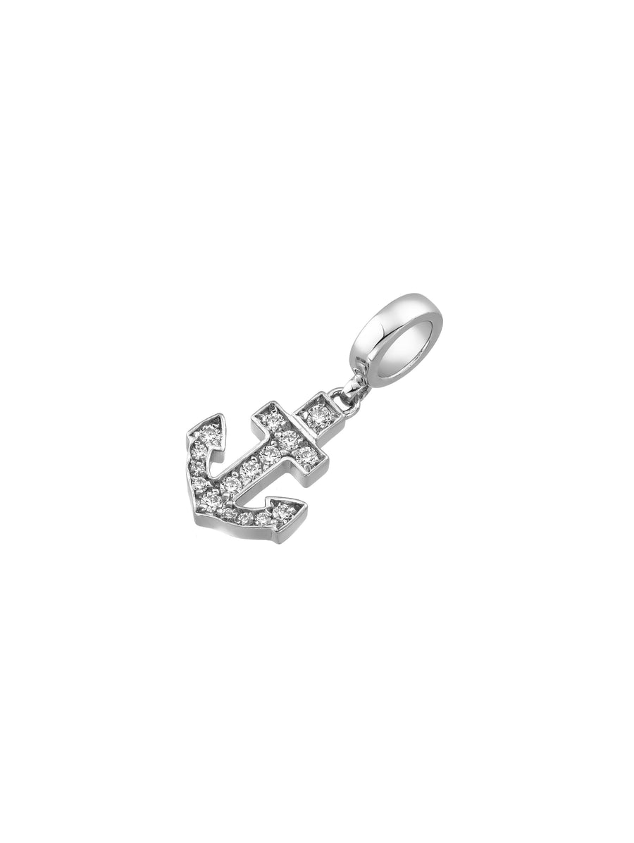 Anchor Stone White Charm in 14K Gold