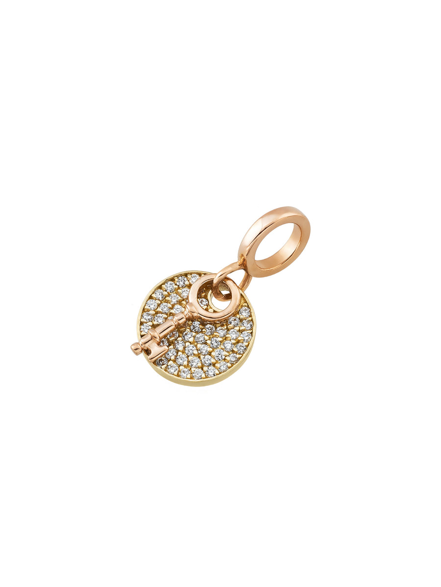 Key Stone Round Charm in 14K Gold