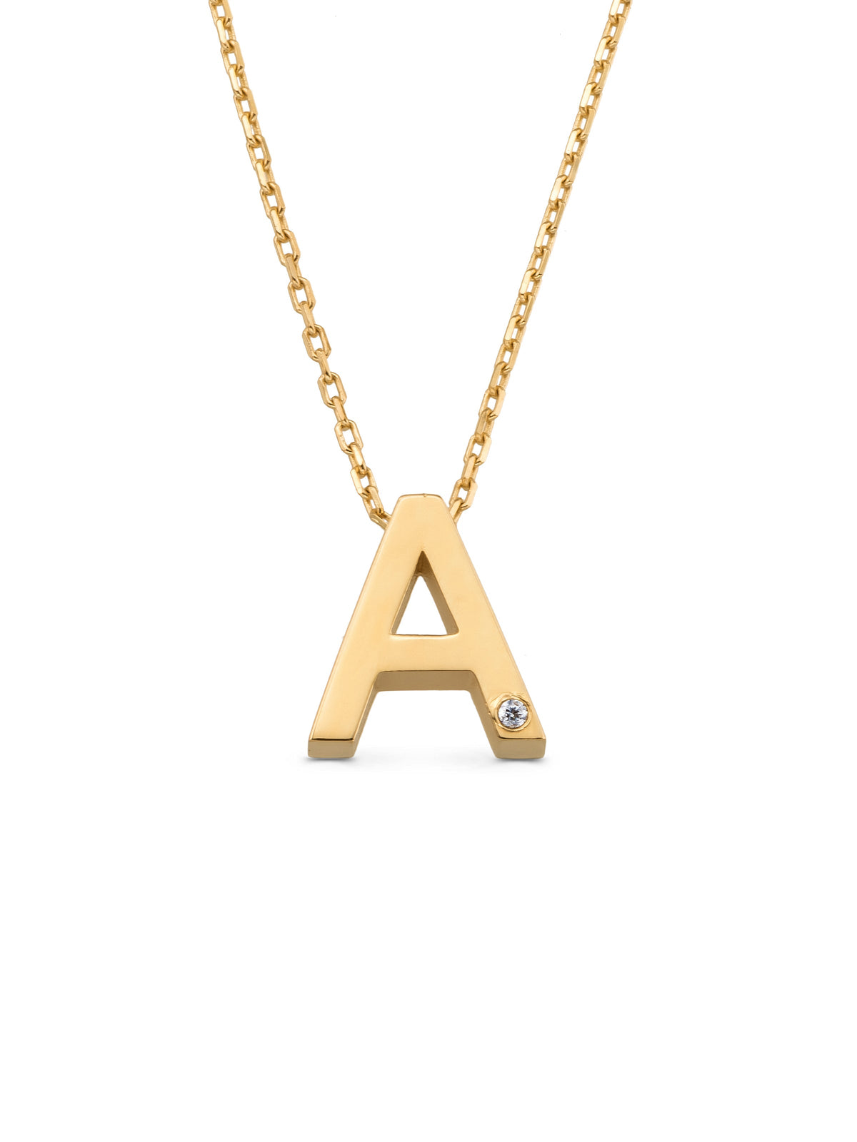 Letter A Stone Initial Necklace in 14K Gold by Elef Jewelry