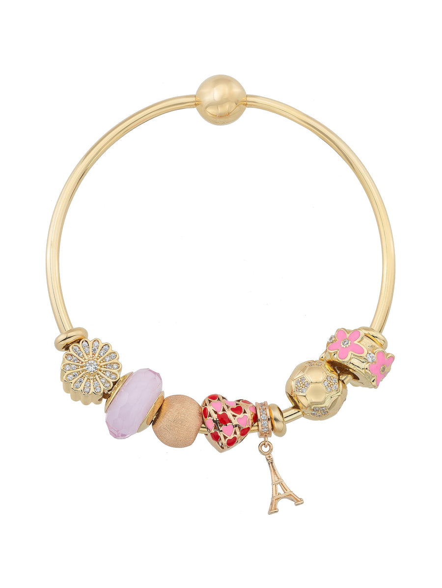 Open Lilac Facet Cut Murano Glass Charm in 14K Gold