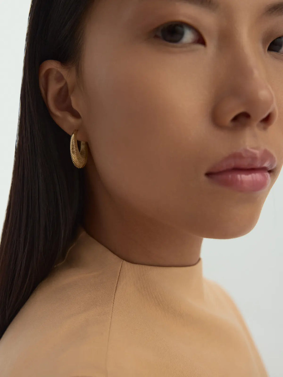 Net Textured Domed Form Earrings in 14K Gold