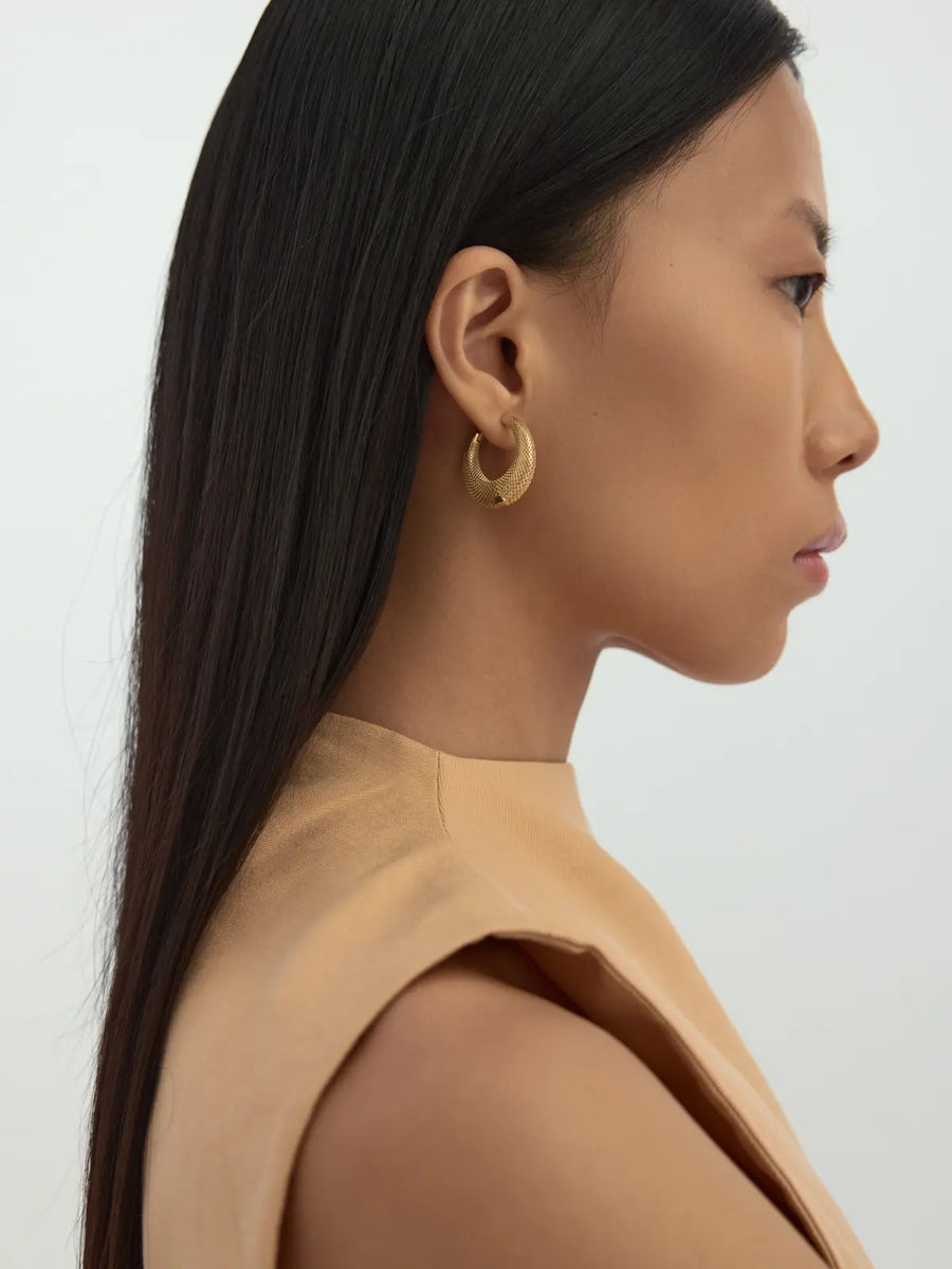 Net Textured Domed Form Earrings in 14K Gold