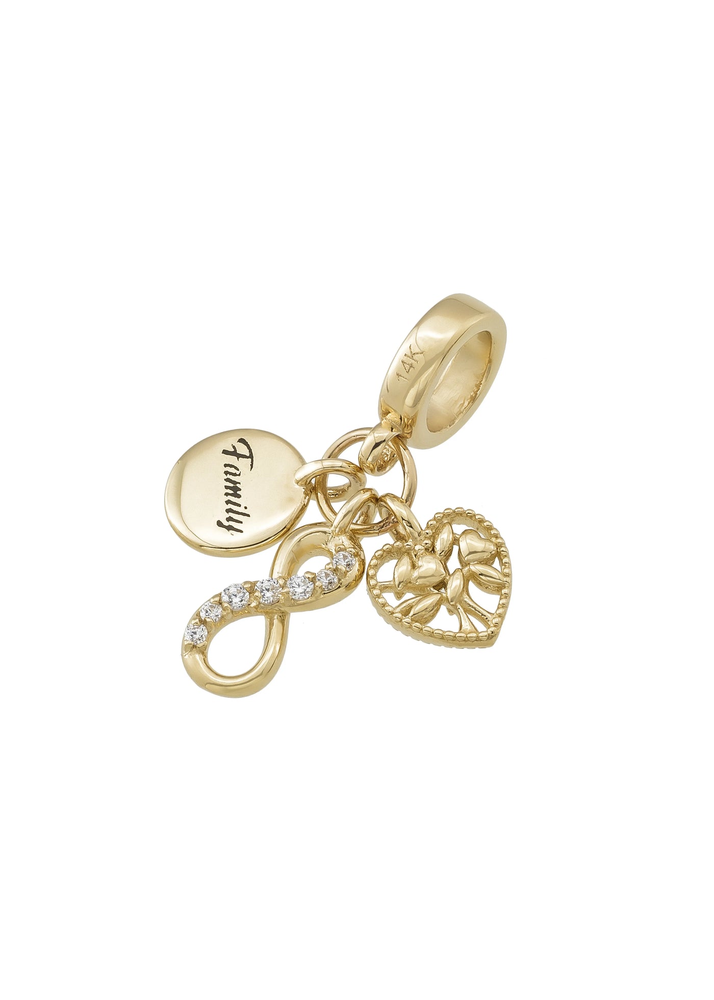 Family & Infinity Stone Charm in 14K Gold by Elef Jewelry
