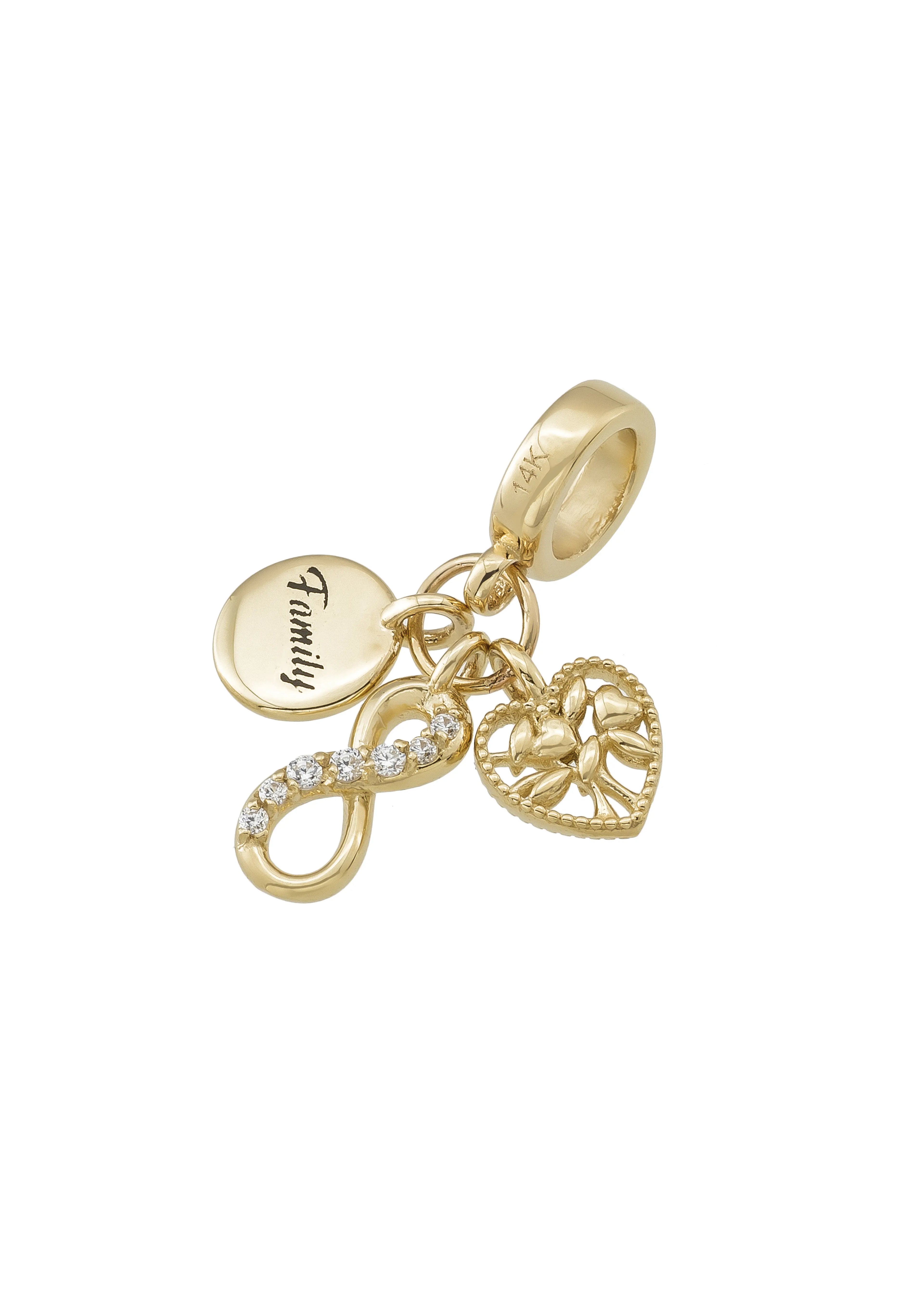 Family & Infinity Stone Charm in 14K Gold by Elef Jewelry