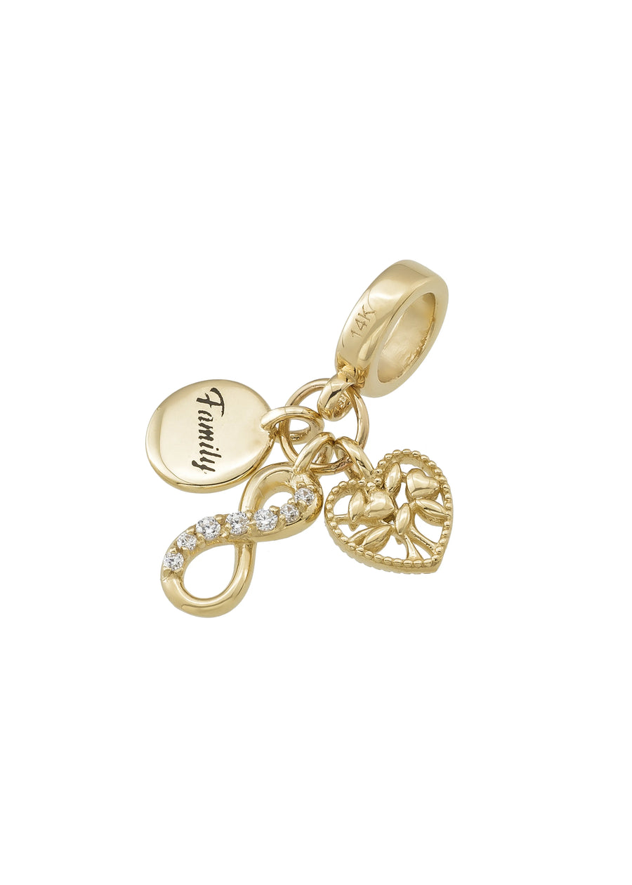 Family & Infinity Stone Charm in 14K Gold