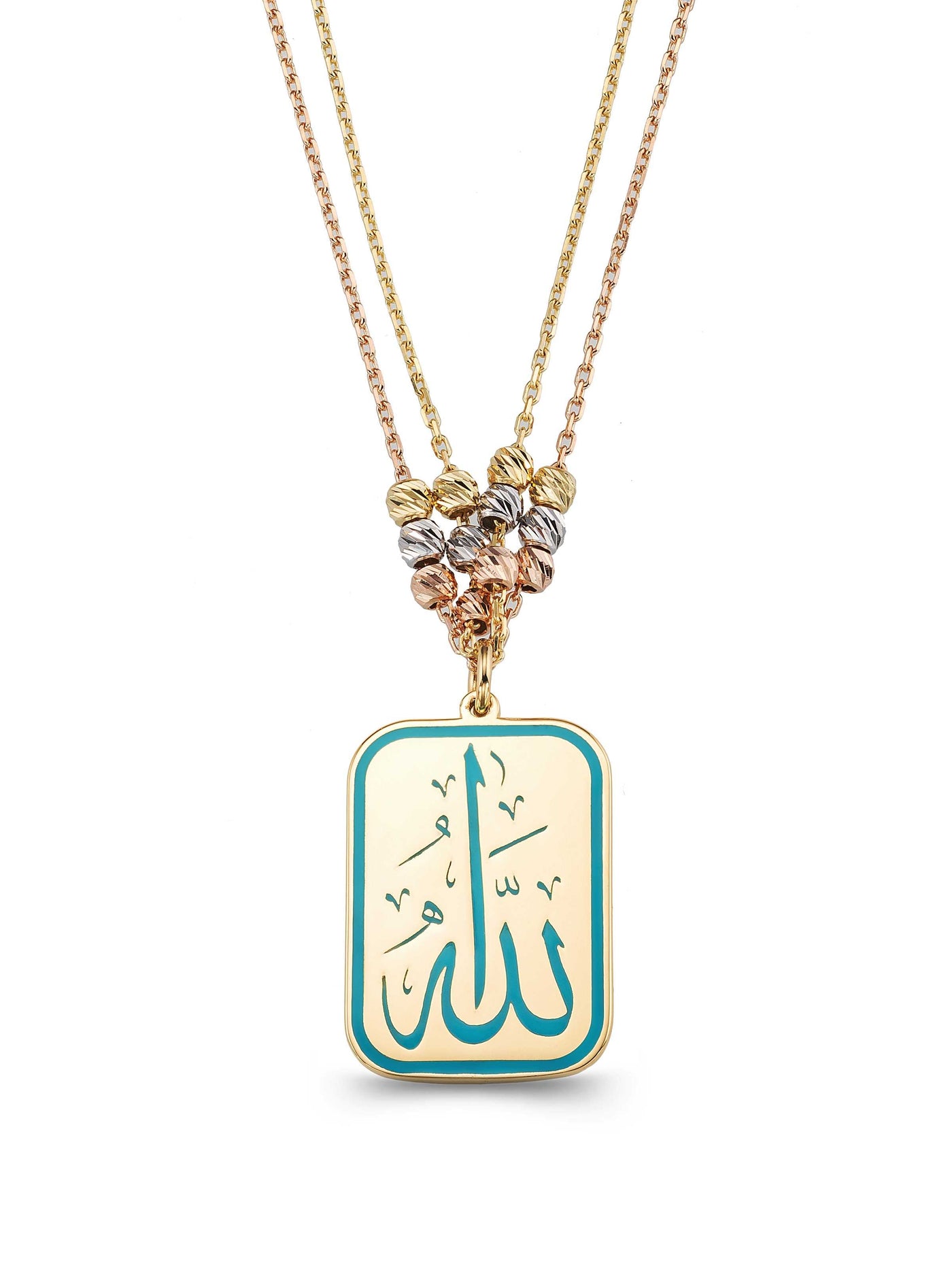 Allah Inscribed Enamel Necklace in 14K Gold by Elef Jewelry