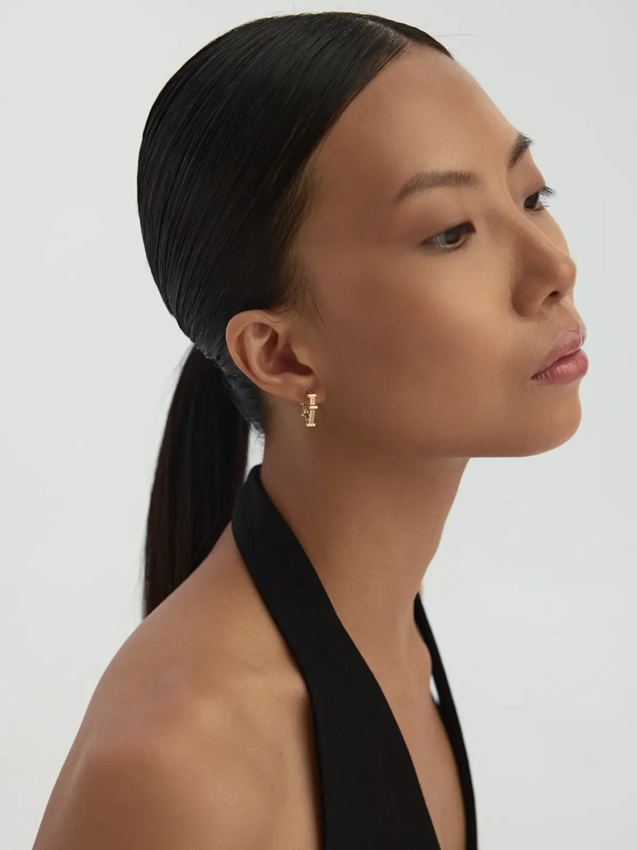 Hexagonal Form Stone Accents Hoop Earrings in 14K Gold