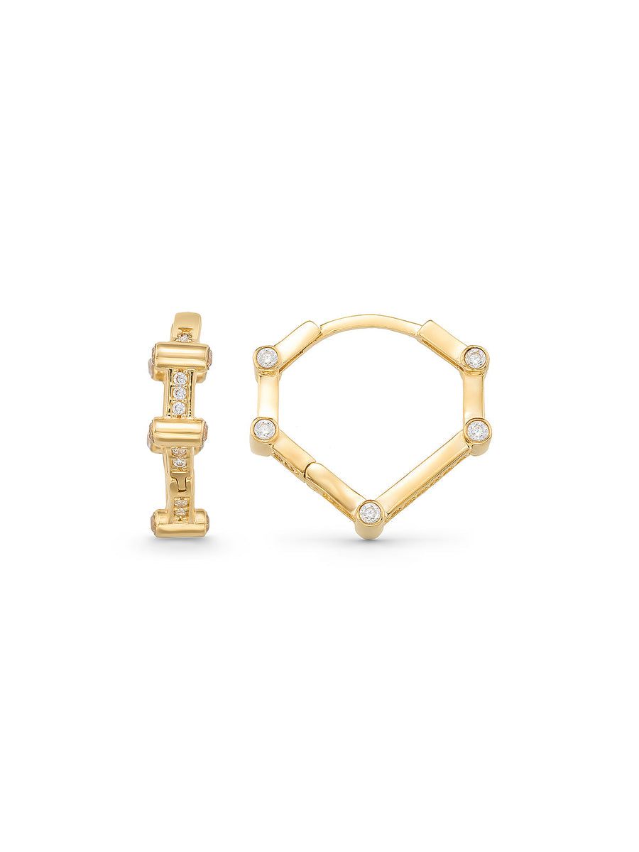 Hexagonal Form Stone Accents Hoop Earrings in 14K Gold