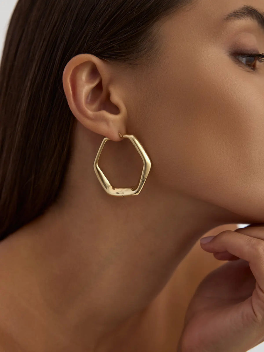 Hexagonal Form Earrings in 14K Gold