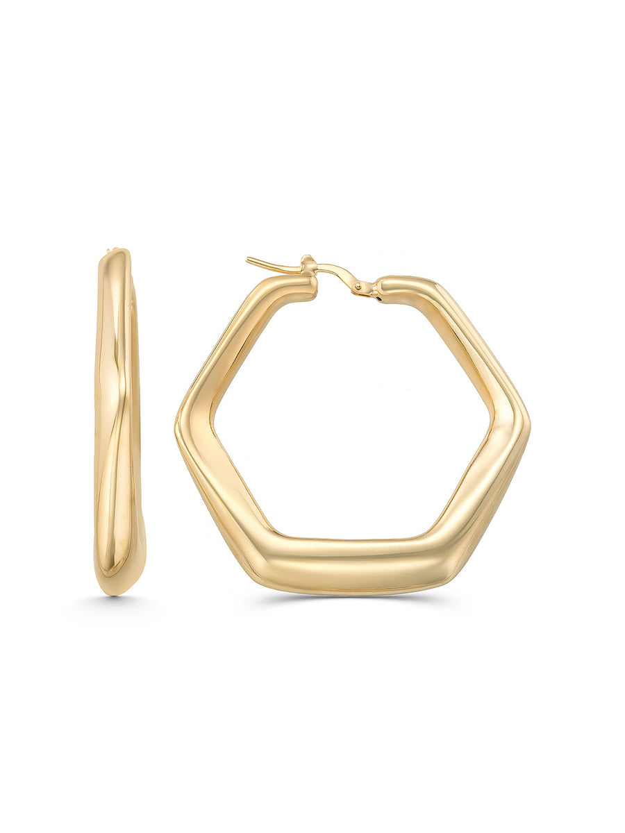 Hexagonal Form Earrings in 14K Gold