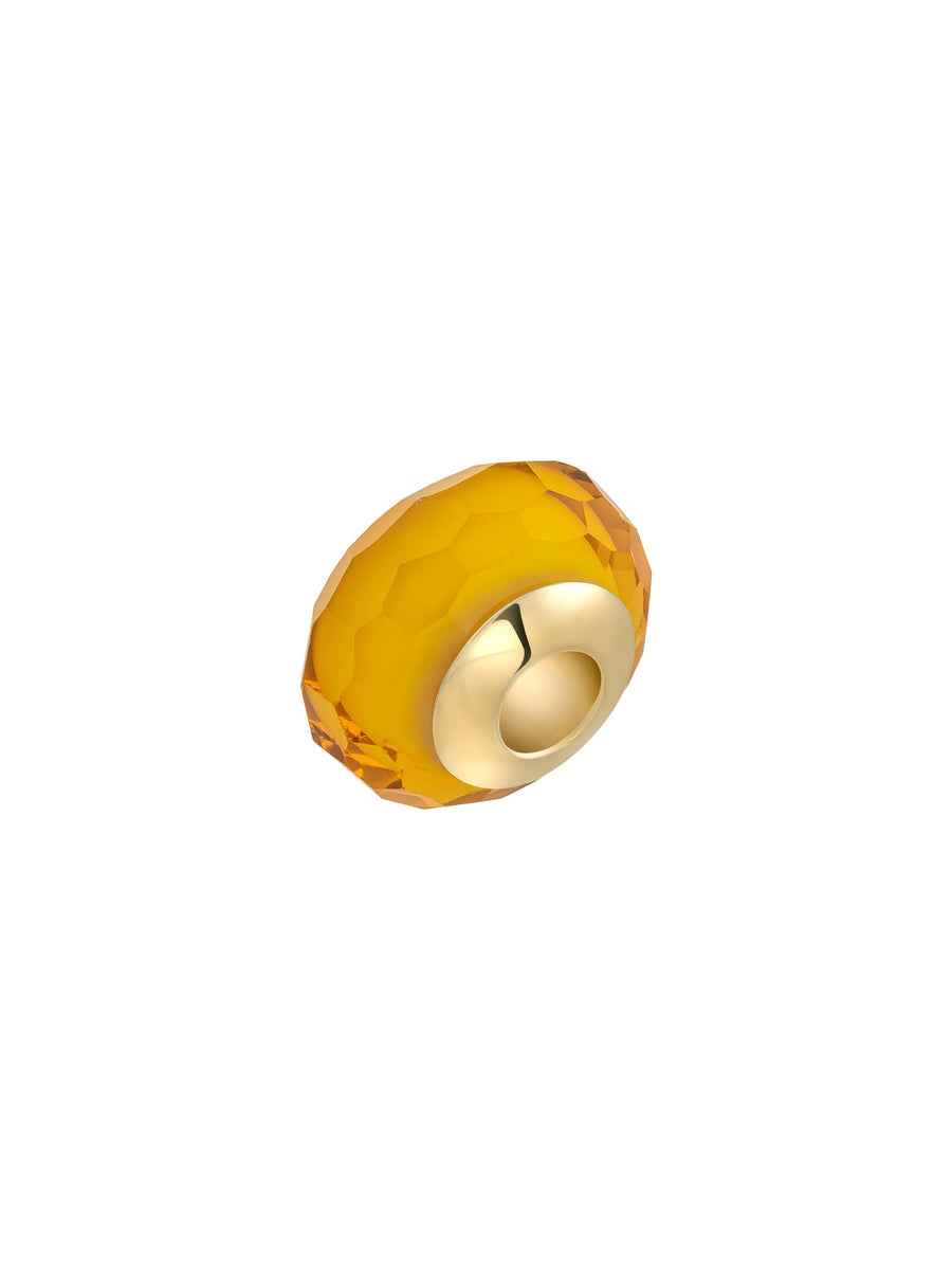 Amber Yellow Facet Cut Murano Glass Charm in 14K Gold