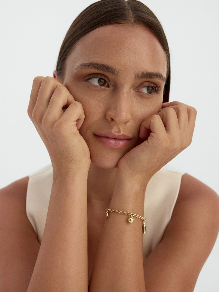 Key & Heart Charm Bracelet in 14K Gold