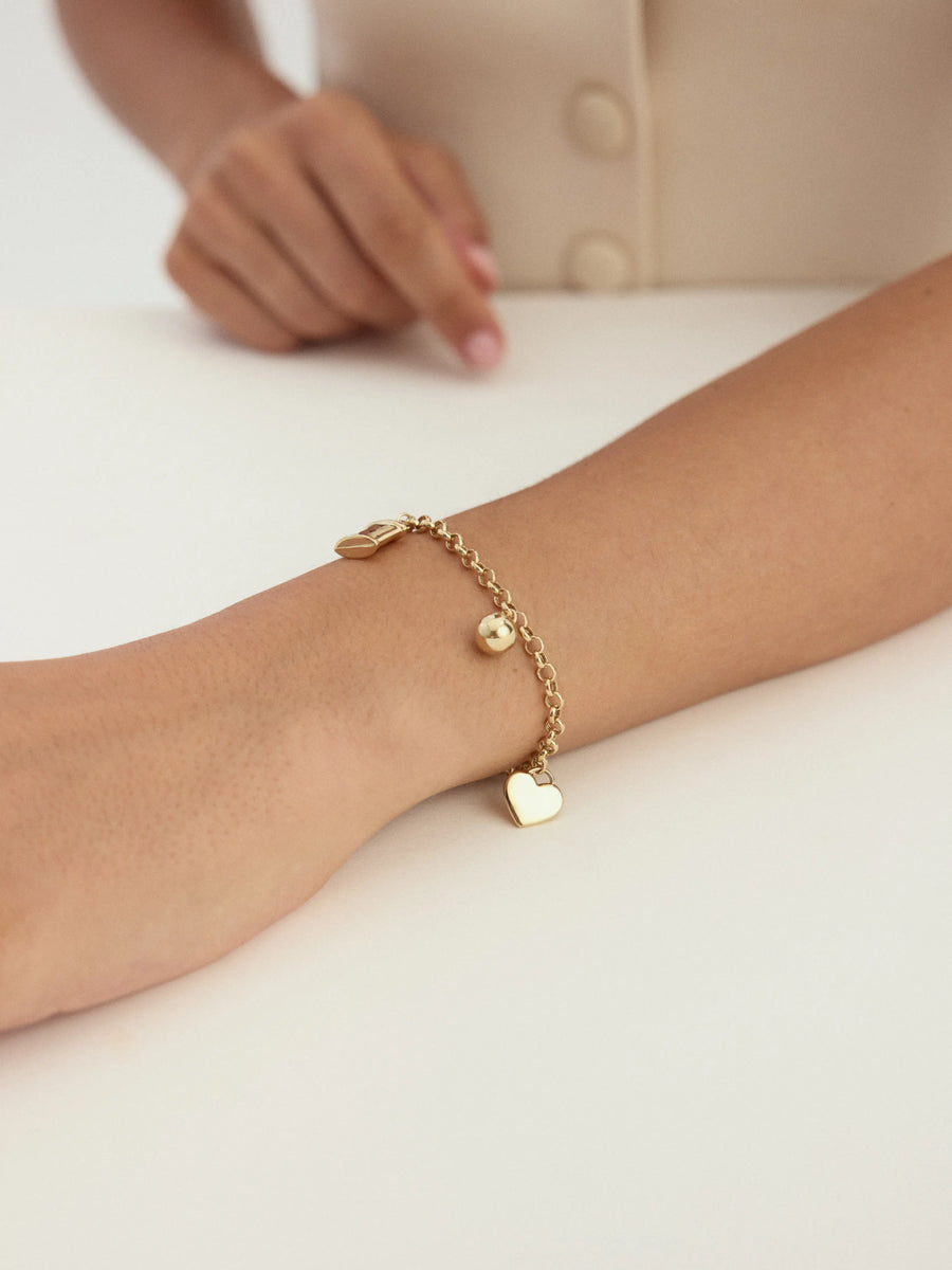 Key & Heart Charm Bracelet in 14K Gold