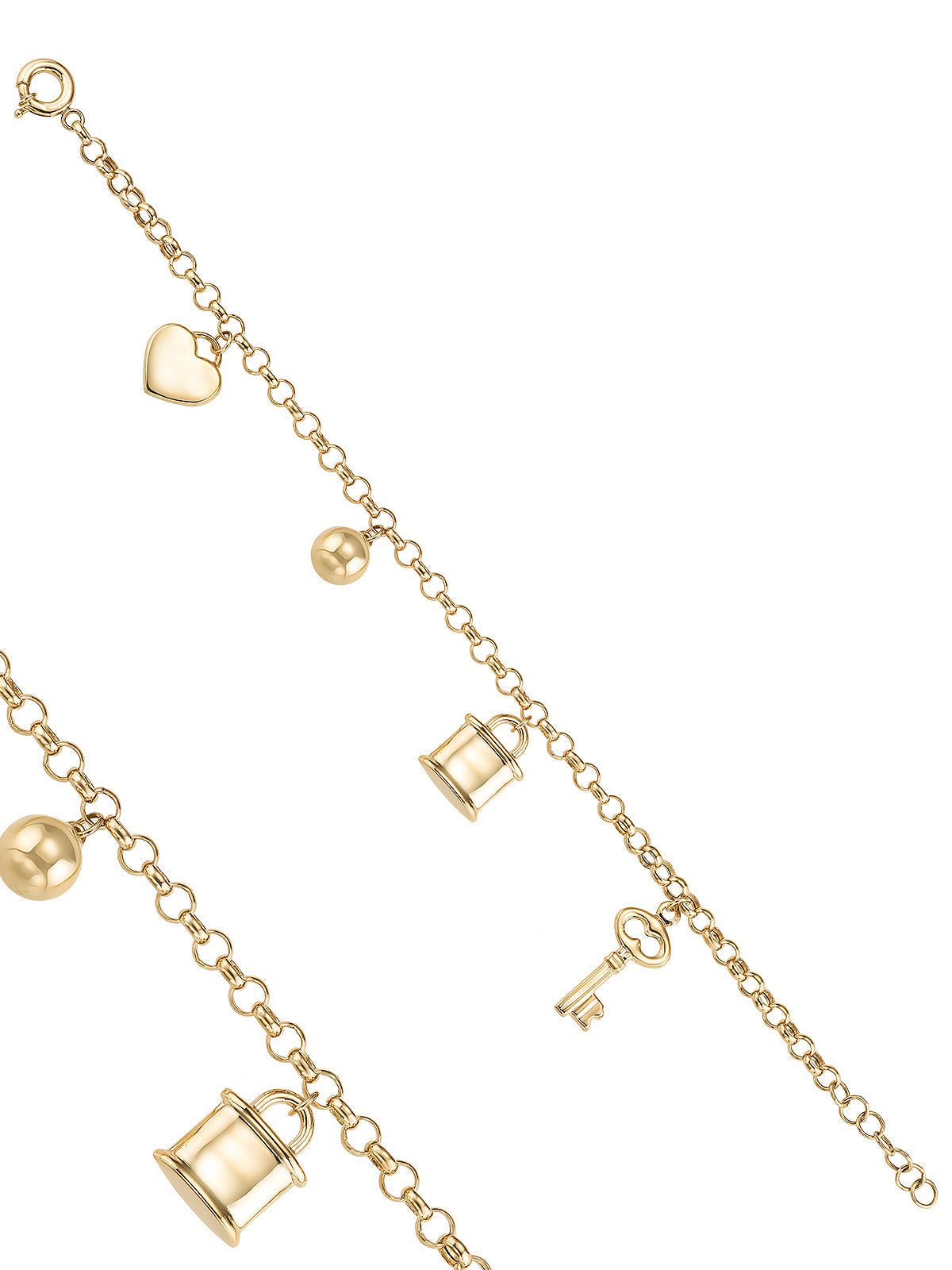 Key & Heart Charm Bracelet in 14K Gold by Elef Jewelry