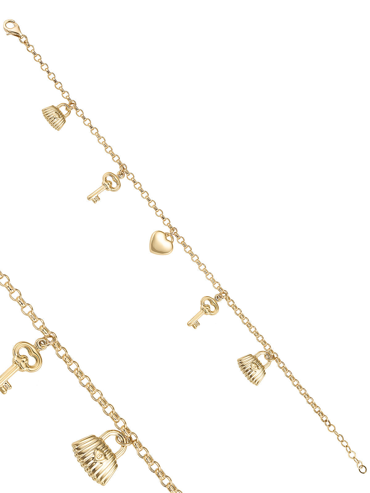 Key, Heart & Padlock Bracelet in 14K Gold by Elef Jewelry