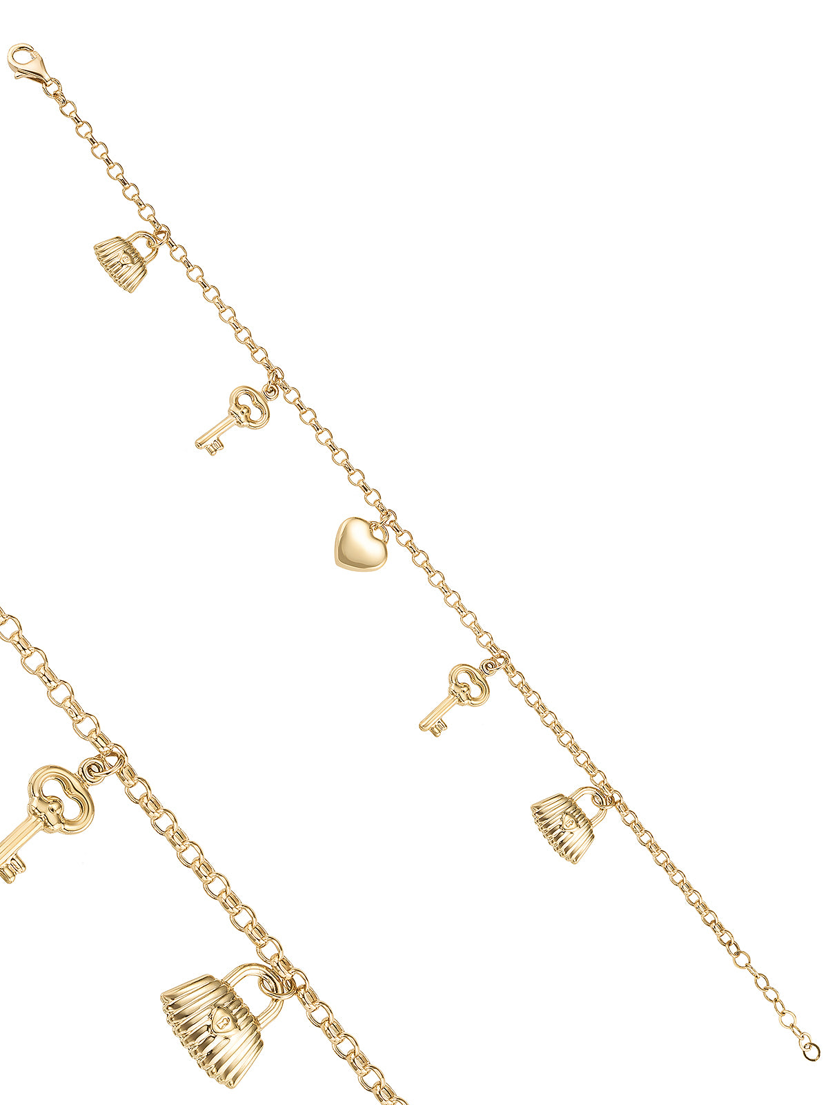 Key, Heart & Padlock Bracelet in 14K Gold by Elef Jewelry