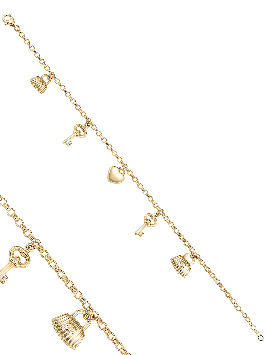 Key, Heart & Padlock Bracelet in 14K Gold