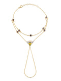 Bee Double Chain Stone Hand Chain in 14K Gold by Elef Jewelry