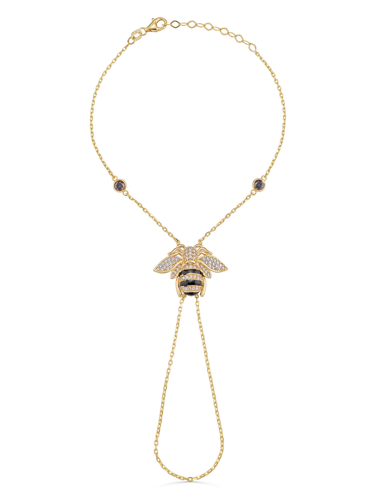 Bee Zircon Stone Hand Chain in 14K Gold by Elef Jewelry