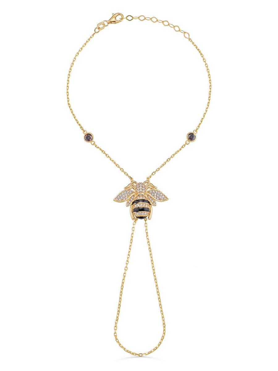 Bee Zircon Stone Hand Chain in 14K Gold