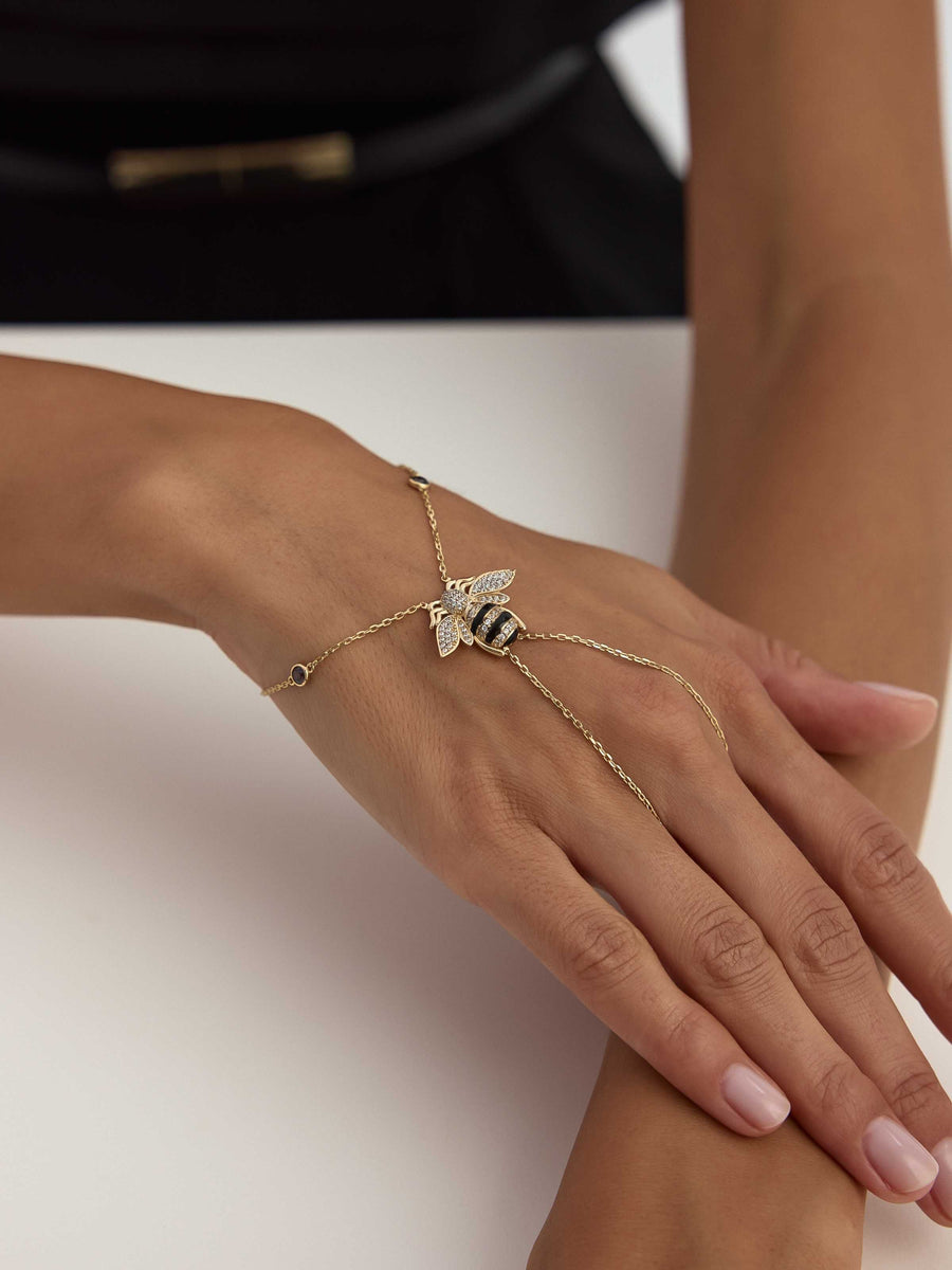 Bee Zircon Stone Hand Chain in 14K Gold