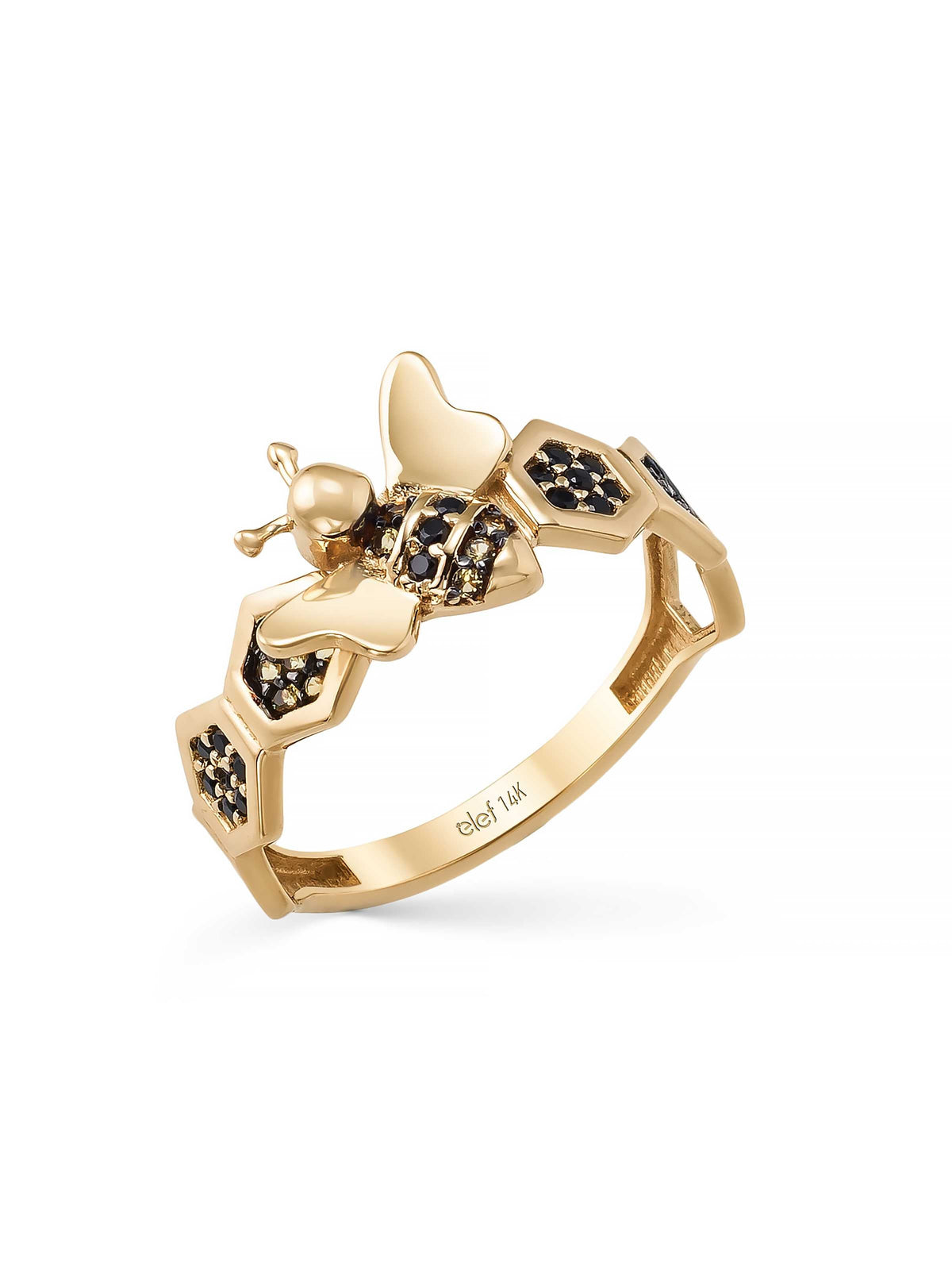 Bee Motif Honeycomb Ring in 14K Gold by Elef Jewelry