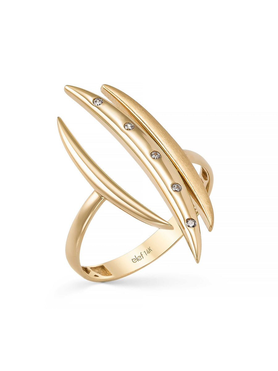 Asymmetric Claw Form Stone Ring in 14K Gold