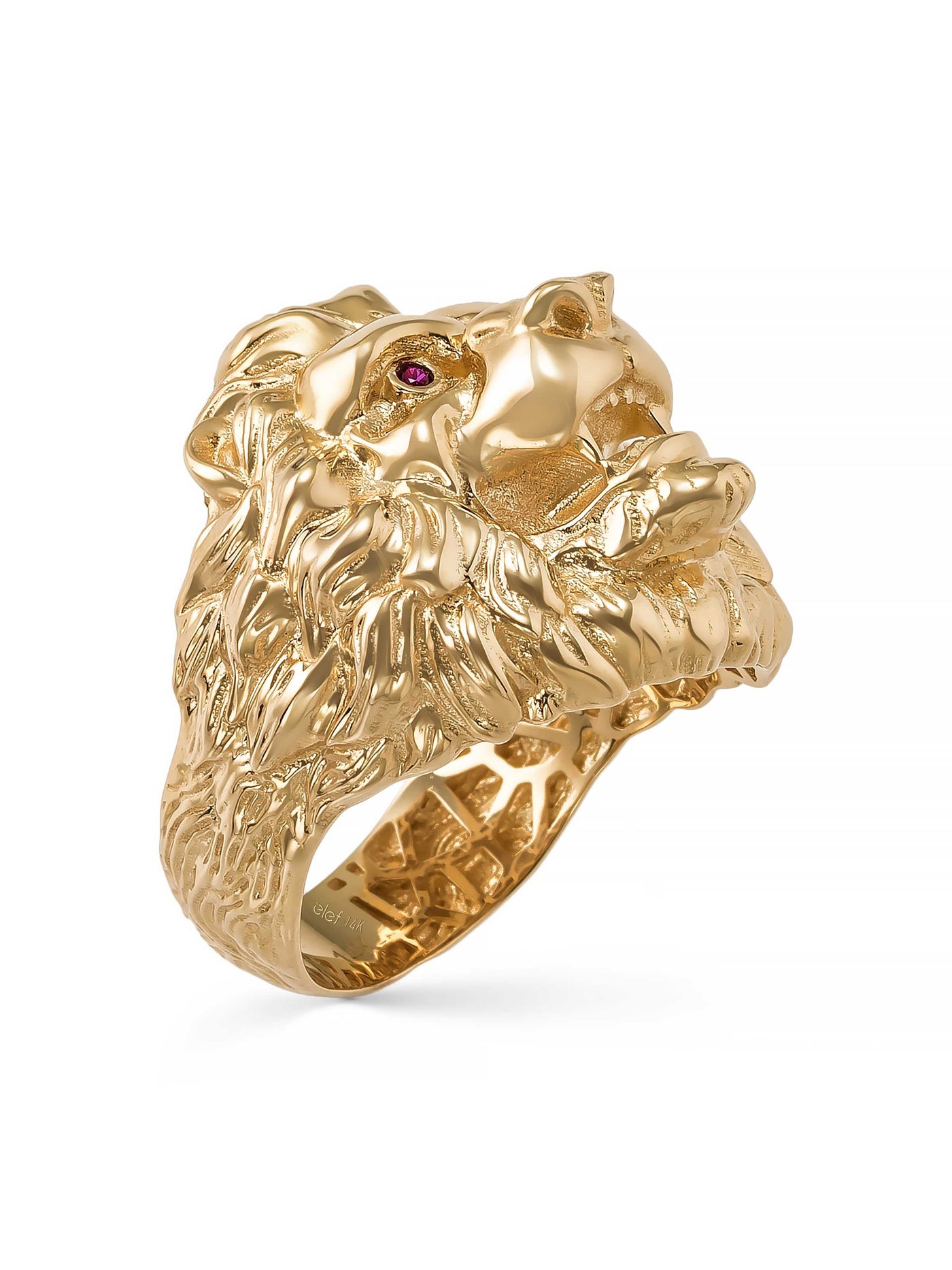 Lion Head Sculptural Form Ring in 14K Gold by Elef Jewelry