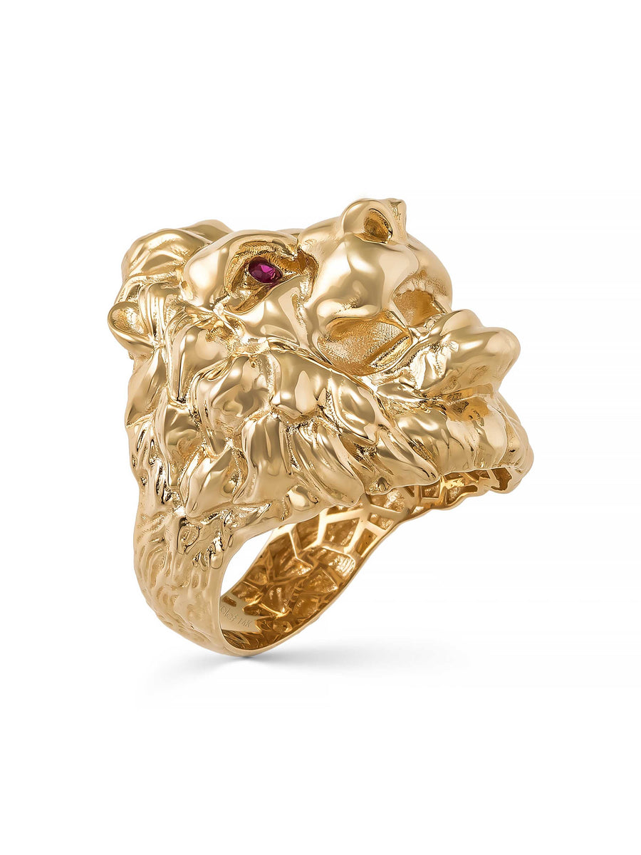 Lion Sculptural Ring in 14K Gold