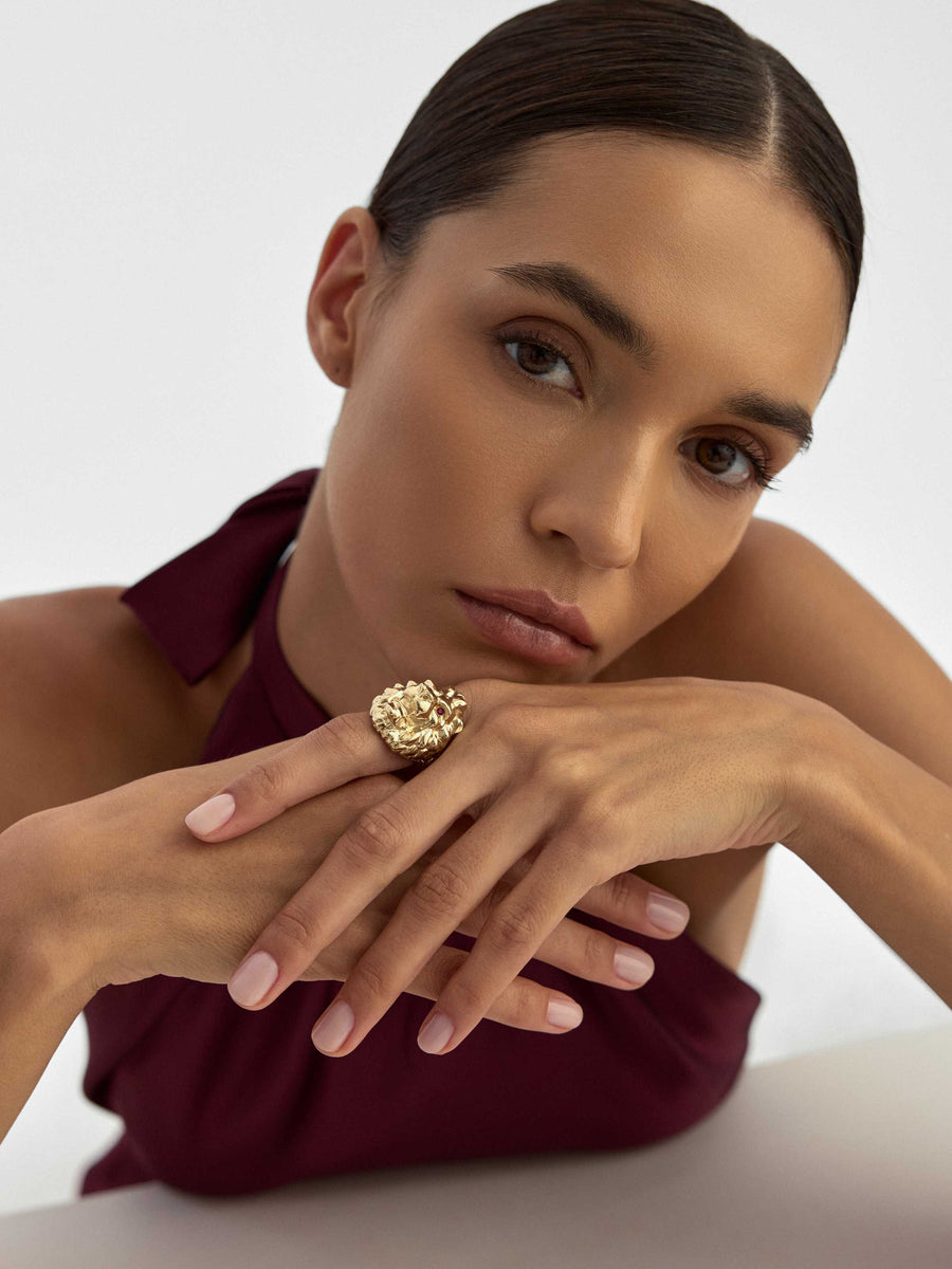 Lion Sculptural Ring in 14K Gold