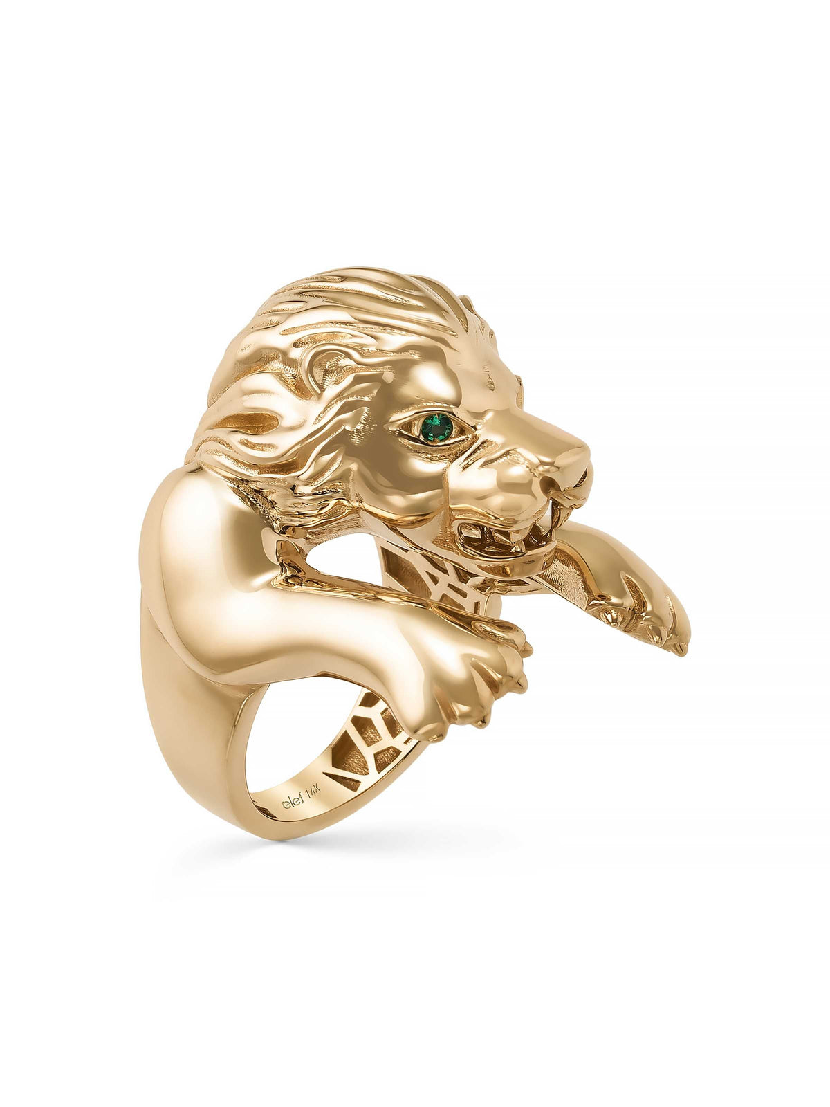 Lion Sculptural Ring in 14K Gold by Elef Jewelry