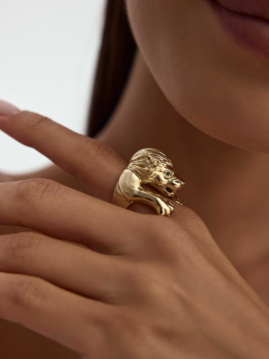 Lion Sculptural Ring in 14K Gold