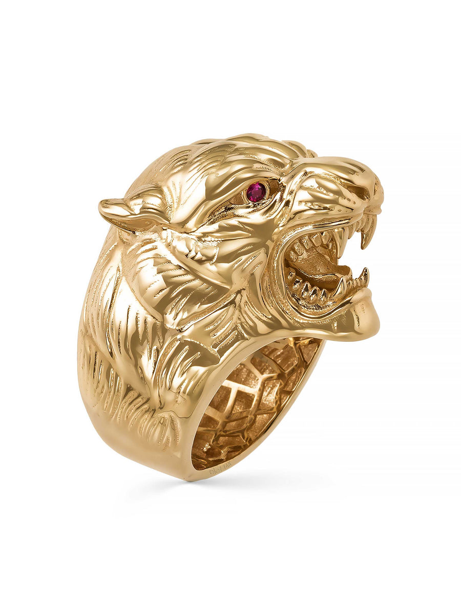 Lion Head Ring in 14K Gold