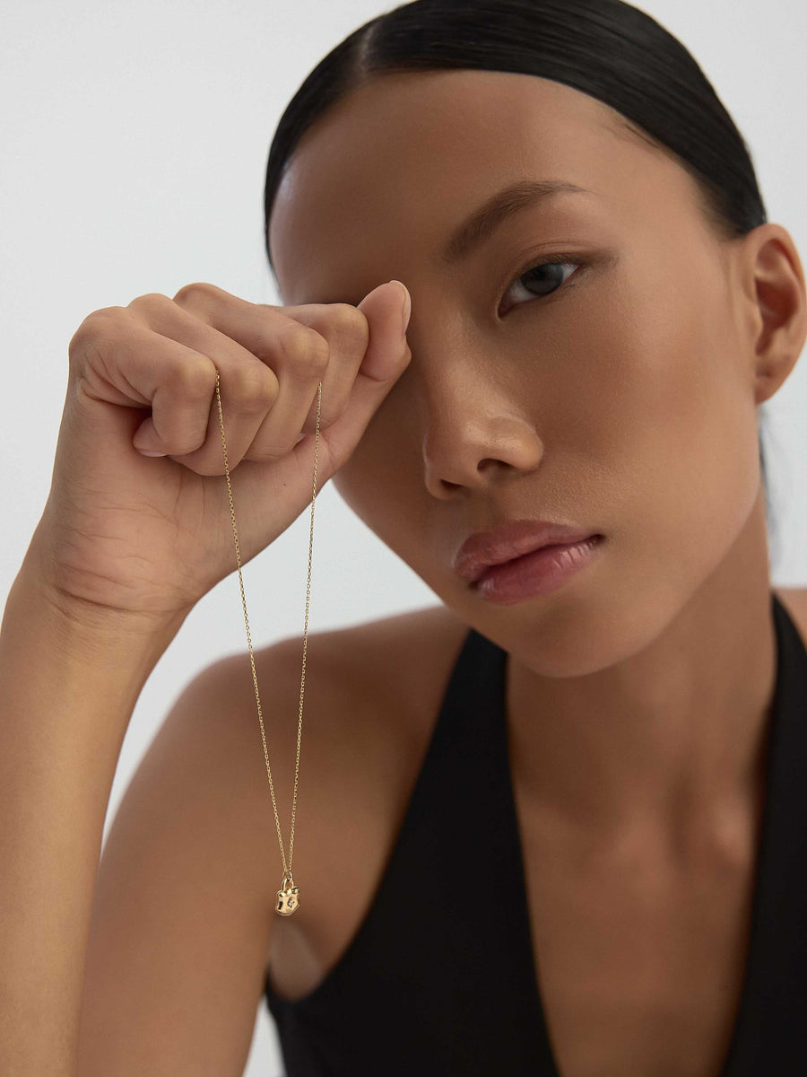 Padlock Solitaire Necklace in 14K Gold