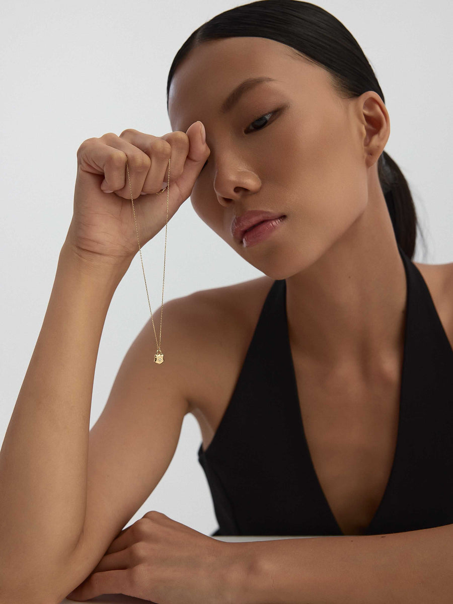 Padlock Solitaire Necklace in 14K Gold