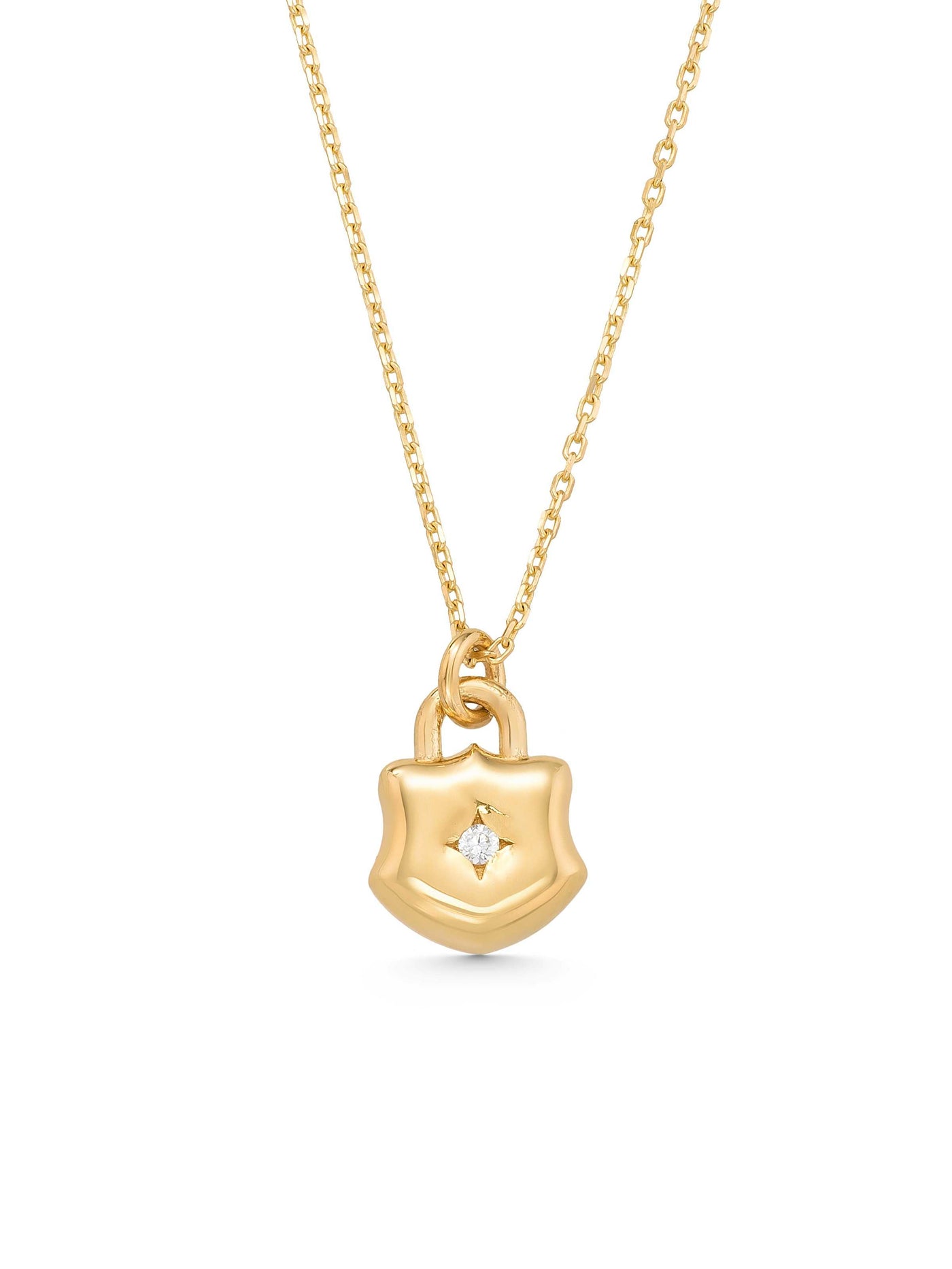 Padlock Solitaire Necklace in 14K Gold by Elef Jewelry