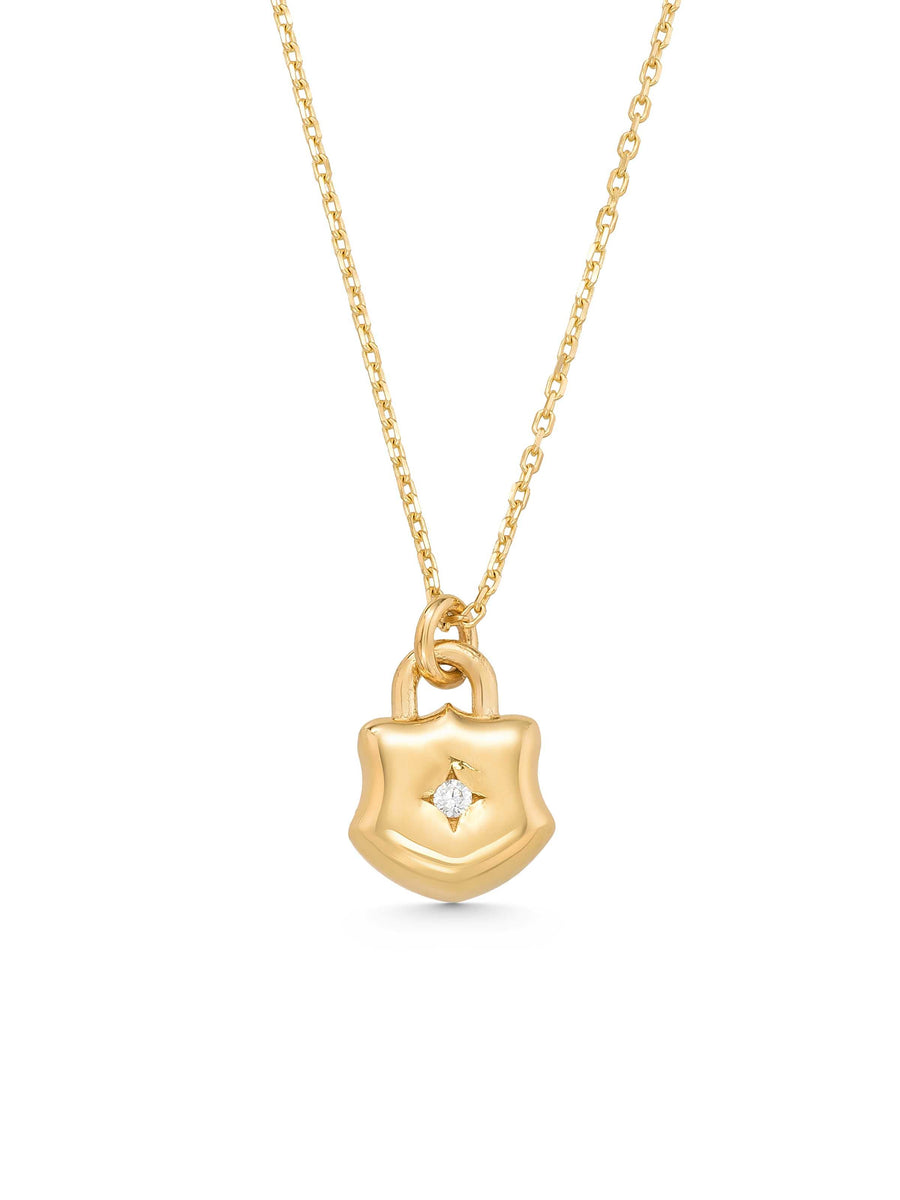 Padlock Solitaire Necklace in 14K Gold