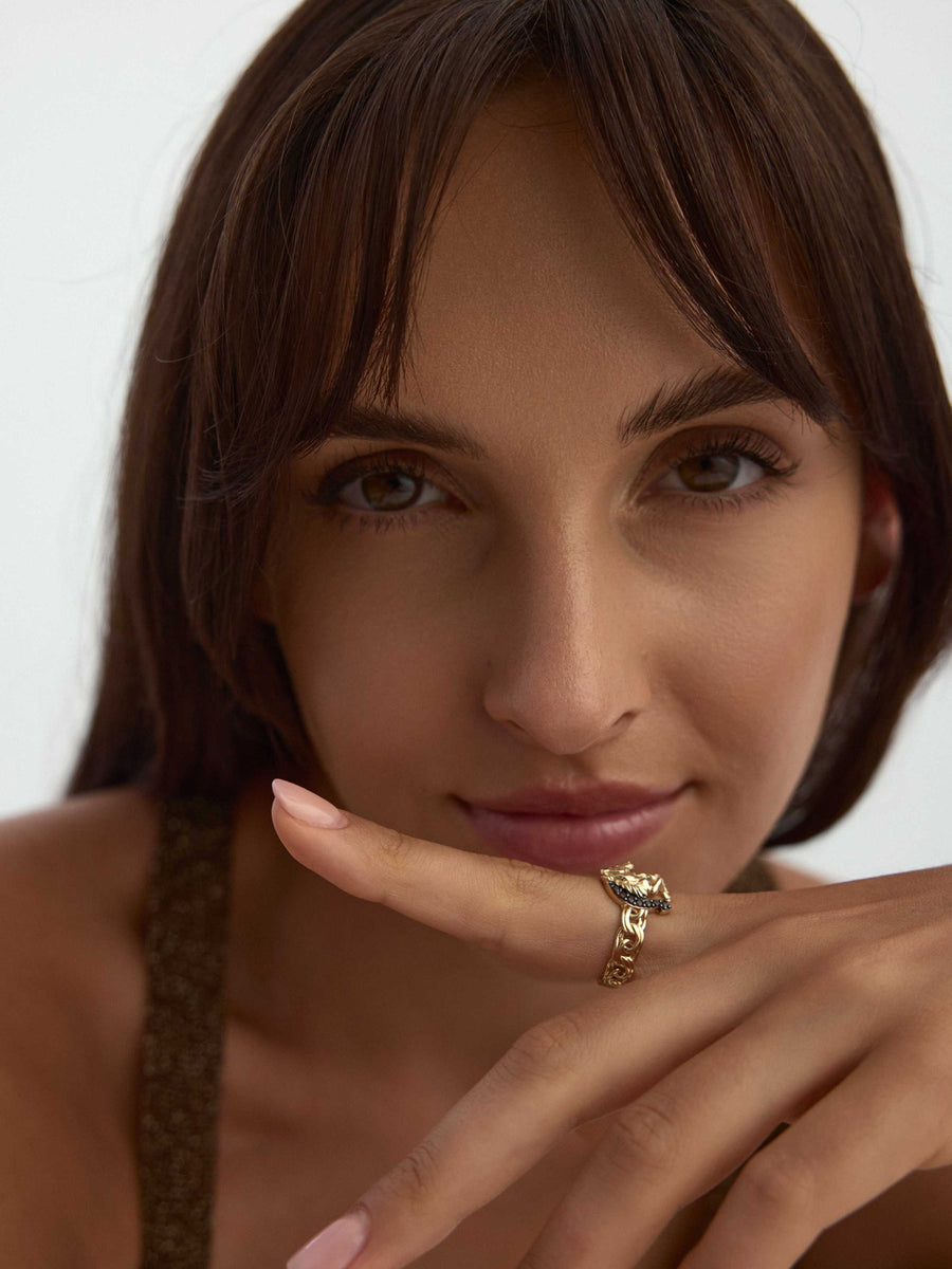 Horse & Horseshoe With Stone Accents Ring in 14K Gold